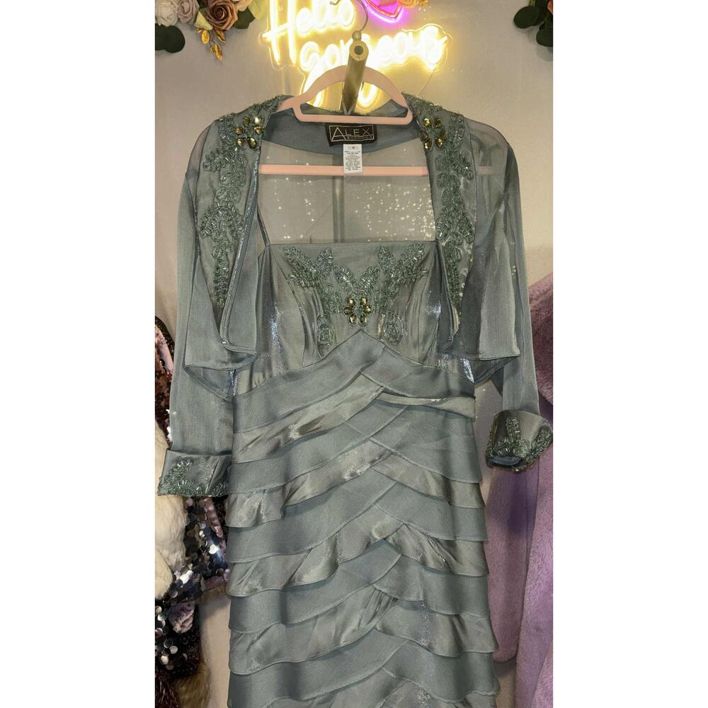 Vintage Alex Evenings Size 8 Green Tiered Evening Gown with Jacket - Picture 6 of 7